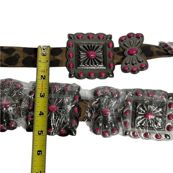 Lucky & Blessed Leopard Pink Turquoise Ribbon TooledSquare Belt